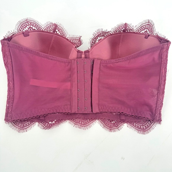 Victorias Secret Dream Angels NWOT Strapless Coquette Lace Bra Magenta 34D - Picture 3 of 6